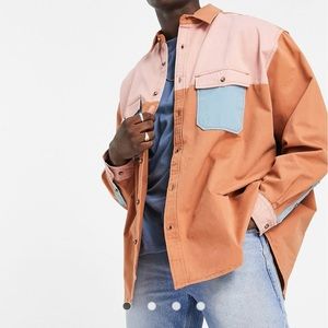 ASOS DESIGN oversized wide twill overshirt in color block